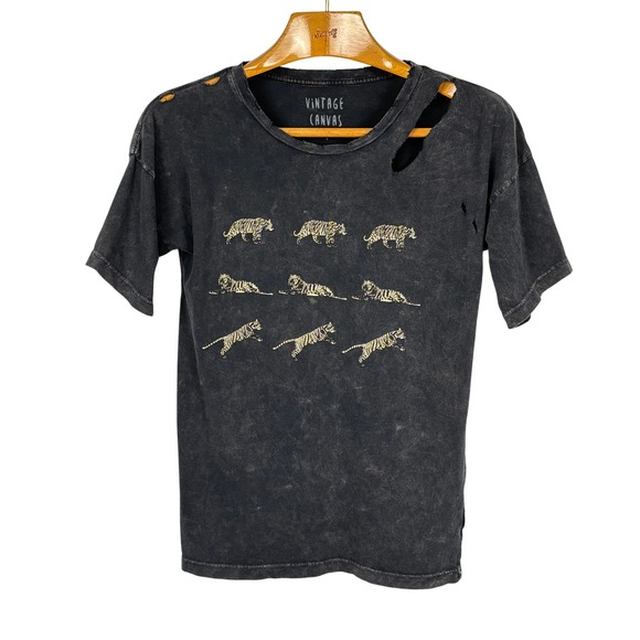 Vintage Canvas Tops - Vintage Canvas Distressed Tiger Graphic Tee Small Acid Wash Grunge‎ Goth